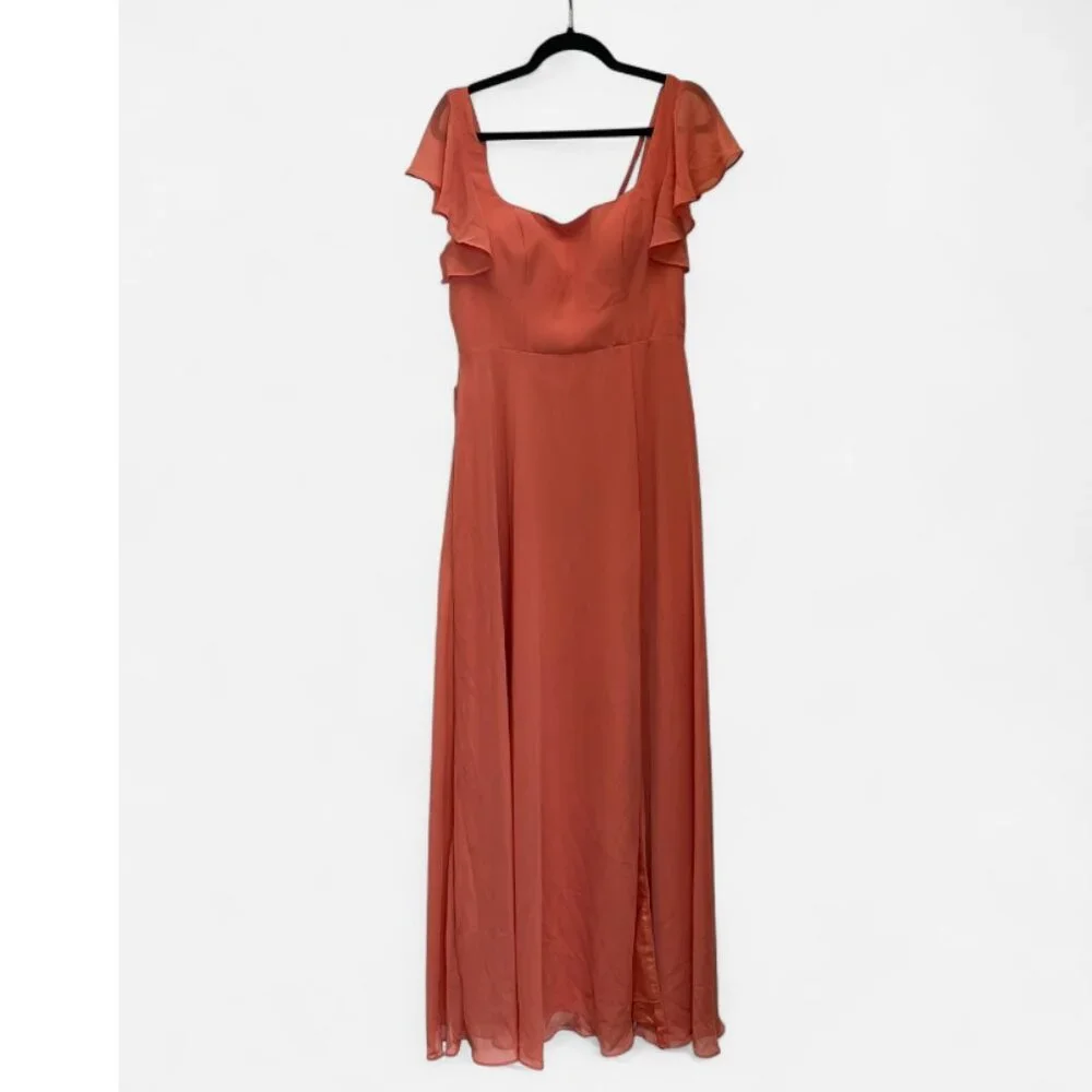 NWT Azazie Bondi Stretch Rust A-Line Bow Stretch Satin Dress - Picture 3 of 14